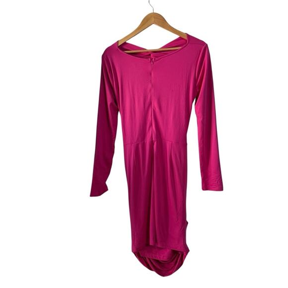 YAURA Fope Twist Front Cutout Dress Hot Pink Ruched Bodycon Club  NEW UK 6 US 2 - Picture 11 of 12